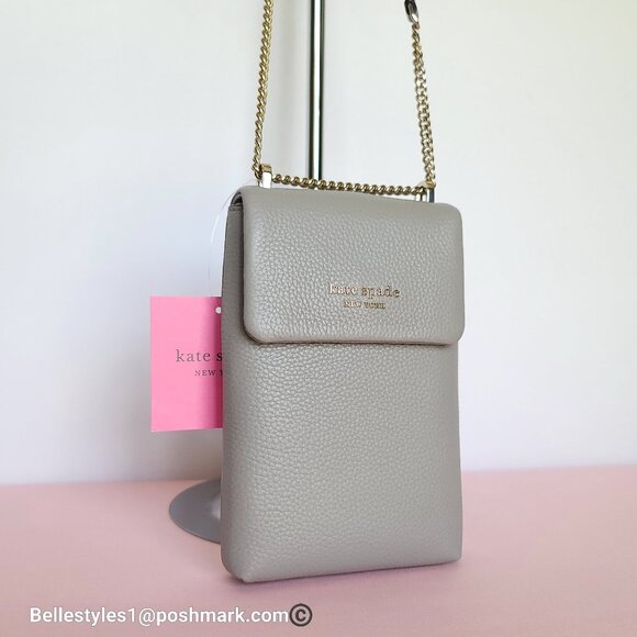 KATE SPADE Bradley North/South Pebbled Leather Phone Crossbody-True Taupe 🎈⭐ - Picture 6 of 16